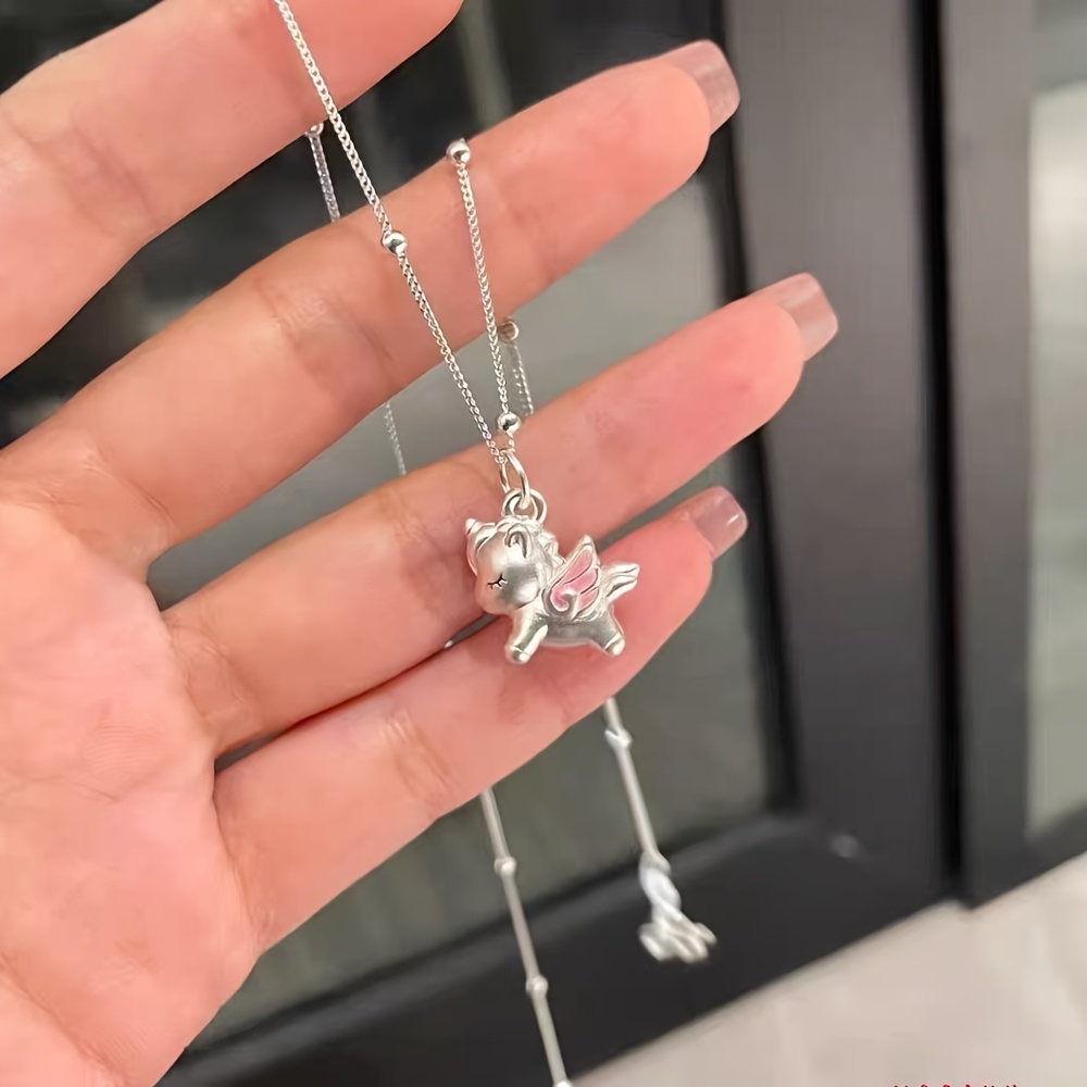Women's K Plated Unicorn Pendant Necklace with Collarbone Chain